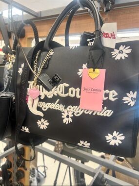 Juicy Couture Black Tote with White Daisy Embroidery